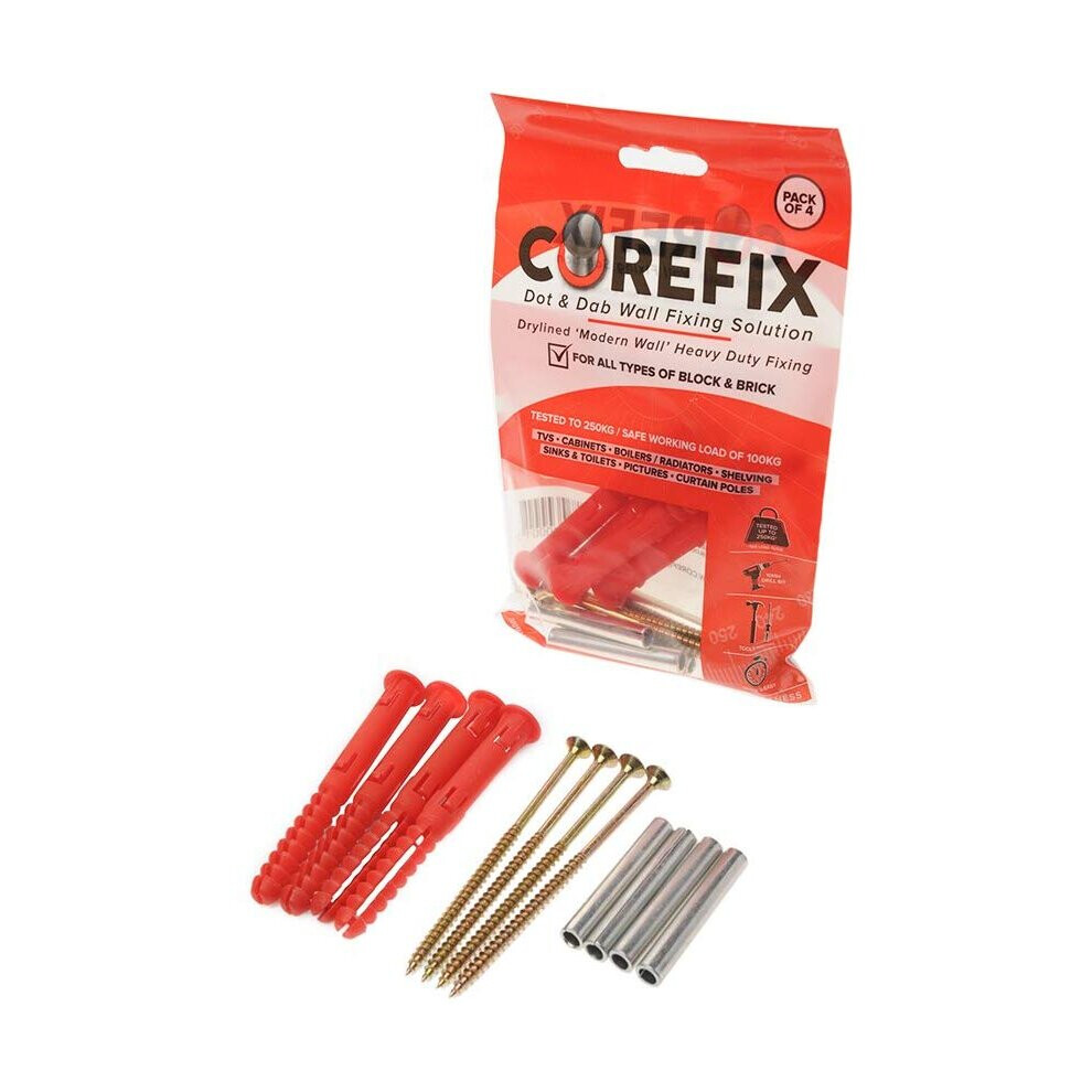 Corefix Heavy Duty Dot & Dab Wall Fixing for Flat Screen TVs, Wall Cabinets, Radiators, Boilers & Shelving 4 Pack