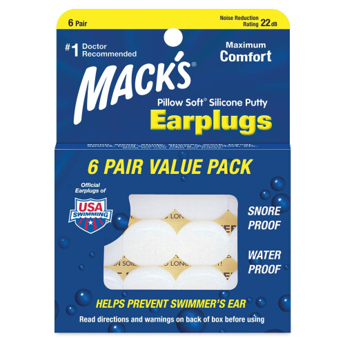 Mack's Pillow Soft Silicone Putty Ear Plugs 6 Pairs Value Pack