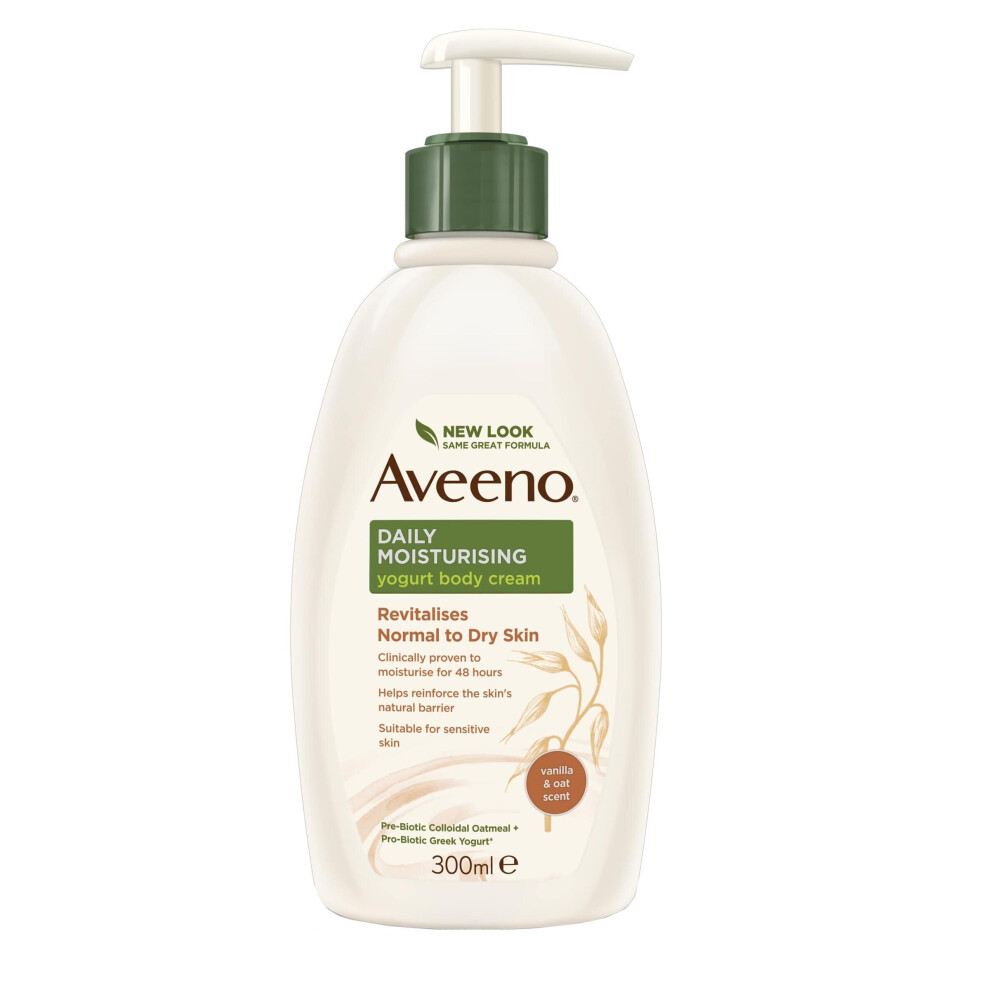 JOHNSON AND JOHNSON AVEENO DAILY MOISTURISING YOGURT BODY CREAM 300ML REVITALISES NORMAL TO DRY SKIN