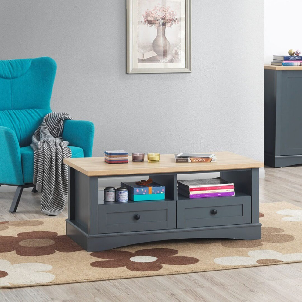 Carden Living Room Coffee Table 2 Drawers Dark Grey & Oak Storage Furniture