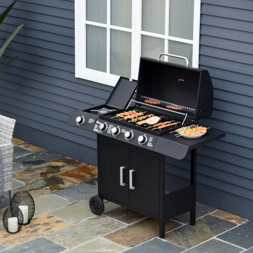 Outsunny Outsunny Gas Barbecue | 4+1 BBQ Grill  With Storage & Side Table 2