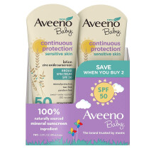 Aveeno Baby Continuous Protection Zinc Oxide Mineral SPF 50 Sunscreen Lotion 3 fl oz / 88 mL (2 Pack)