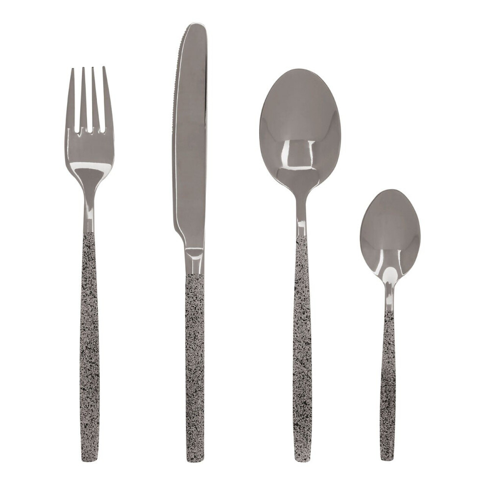 Premier Housewares Elegant 16 Pc Marble Pattern Cutlery Set, Comfortable Grip Serving Spoon And Fork Set, Sleek Cutlery Set