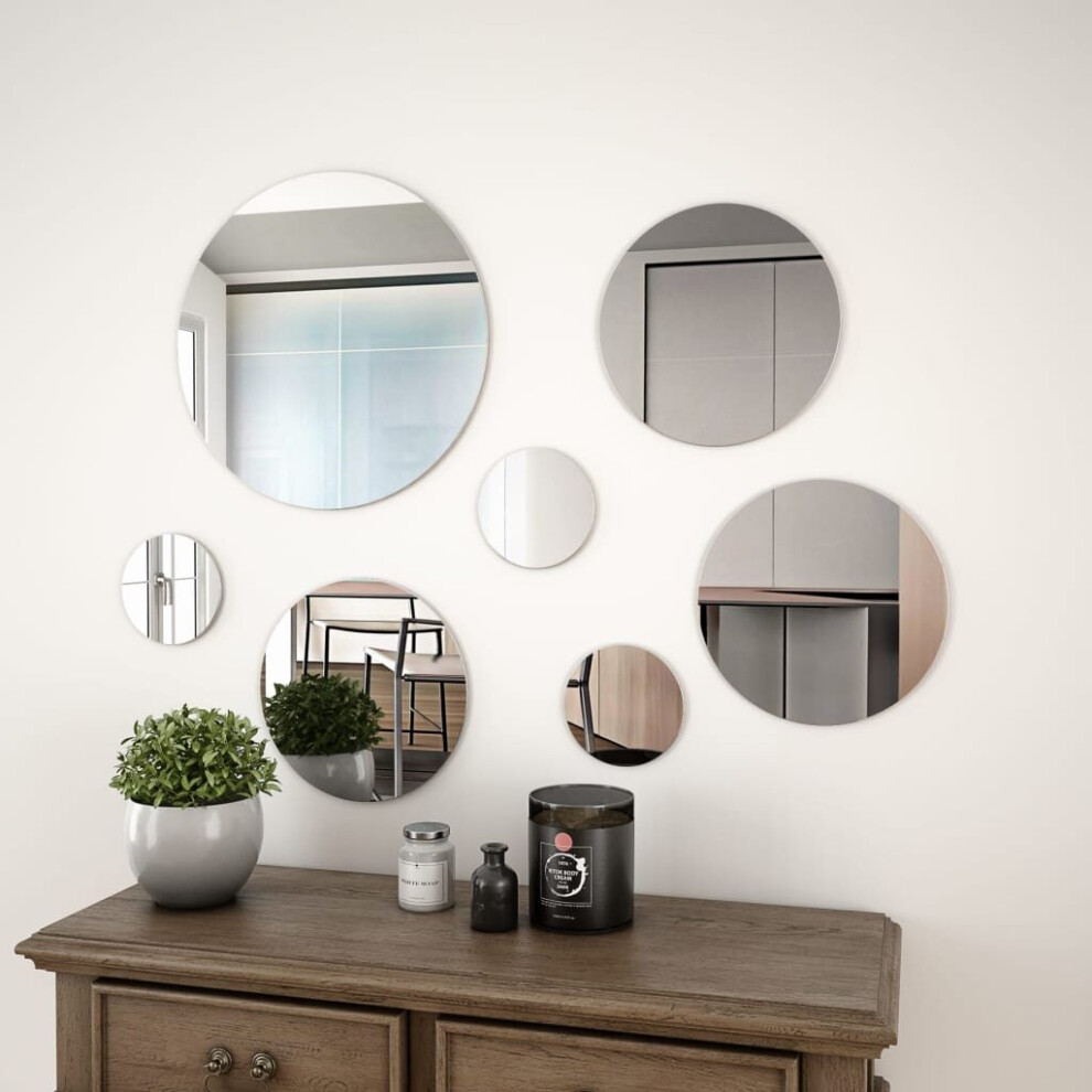 vidaXL 7 Piece Wall Mirror Set Round Glass Home Bathroom Vanity Makeup Décor