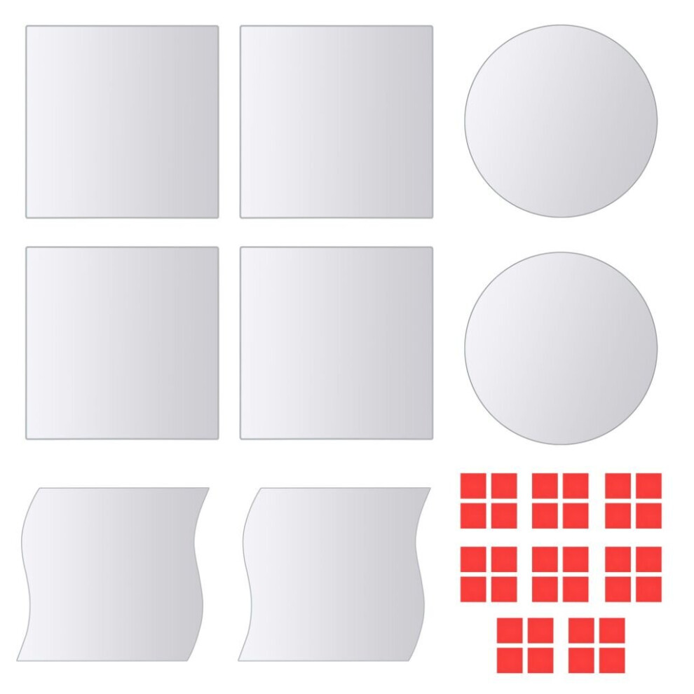 vidaXL 8x Mirror Tiles Multi-Shape Glass Frameless Design Bedroom Bathroom