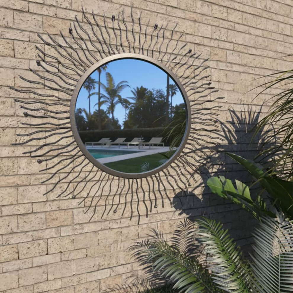 vidaXL Garden Wall Mirror Sunburst 80cm Black Outdoor Window Illusion Decor