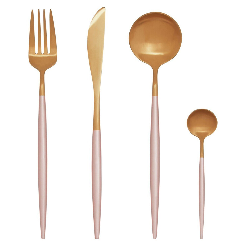 Premier Housewares Elegant 16 Pc And Finish Cutlery Set, Versatile Set For Kitchen, Portable Cutlery For Travelling Pink/Gold