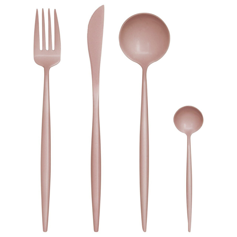 Premier Housewares Bold 16 Pc Matte Finish Cutlery Set, Durable Cutlery Set For Kitchen, Stylish Portable Cutlery Set Pink