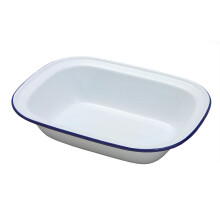 Falcon Housewares 30cm Oblong Enamel Pie Dish, White with Blue Trim, Oven-to-Table, Dishwasher Safe (44030)