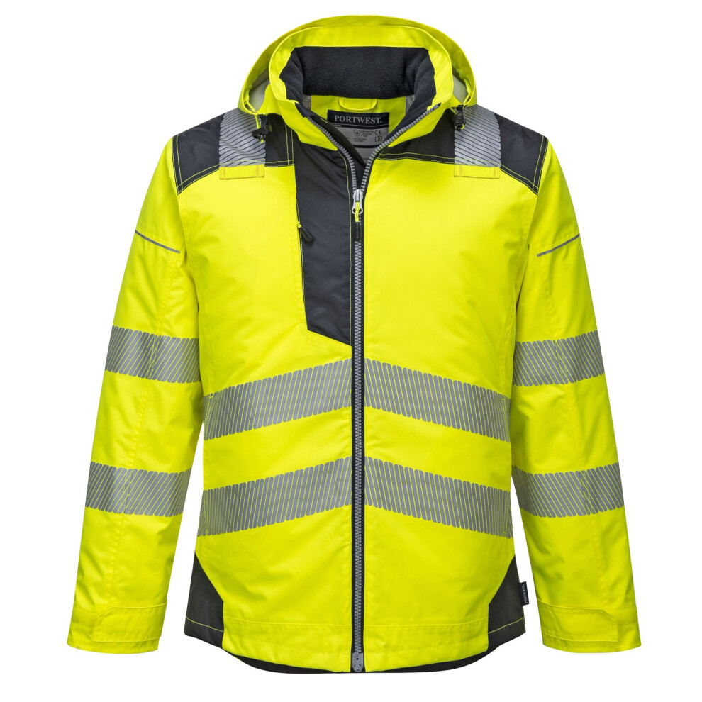 (Small, Yellow/Black) Portwest - PW3 Vision Hi-Vis Safety Workwear Rain Jacket