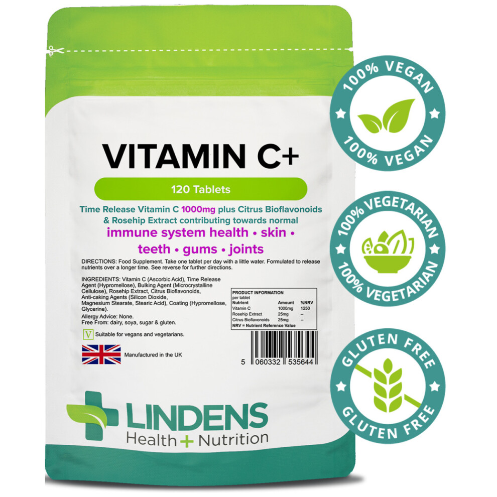 Vitamin C+ 1000mg (Time Release) 120 Tablets Lindens Health + Nutrition (5644)