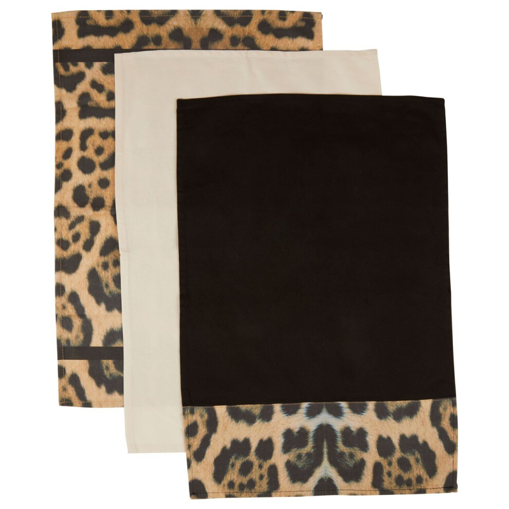 Set Of 3 Leopard Print Tea Towels 100% Cotton