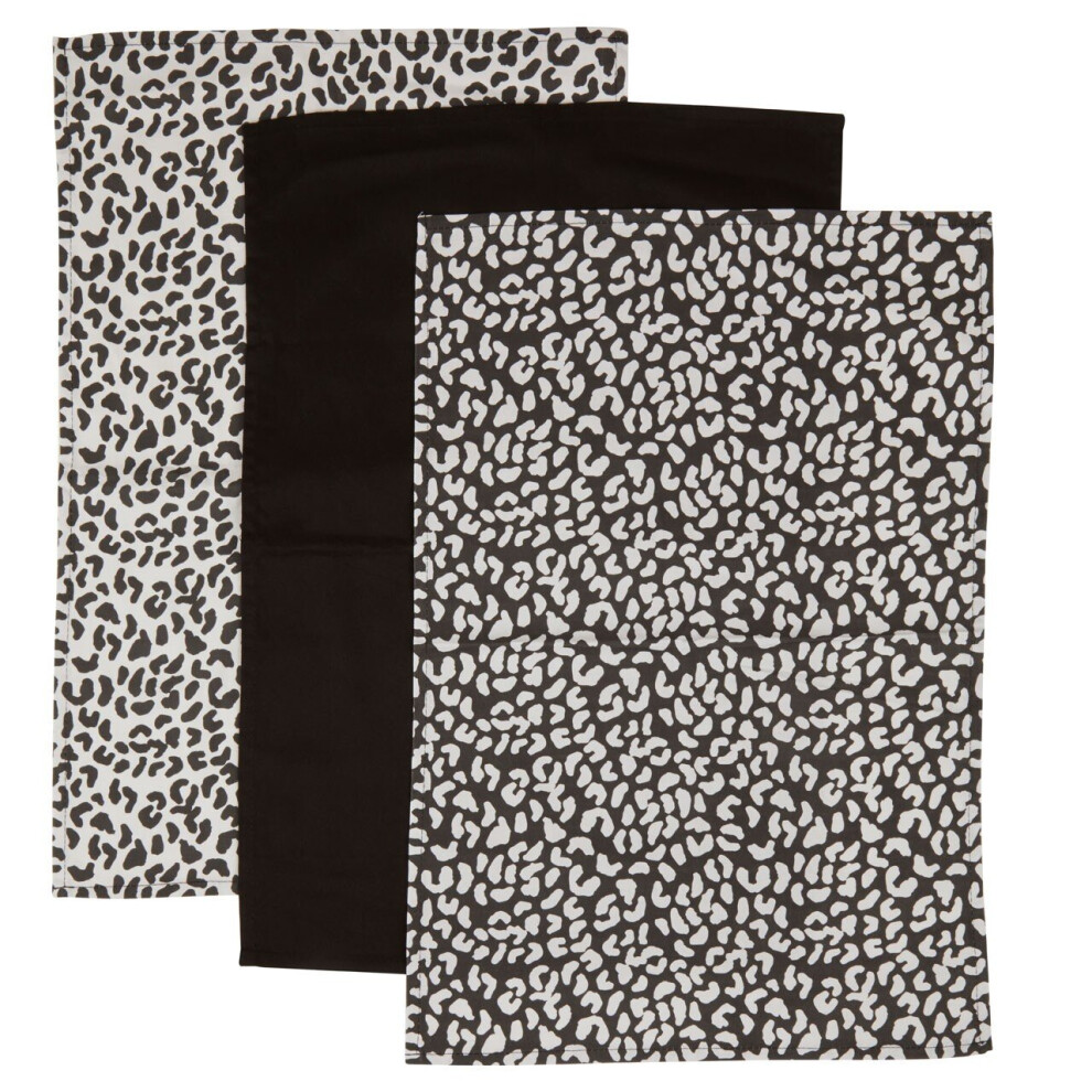 London Leo Set Of 3 Tea Towels Black And White Base