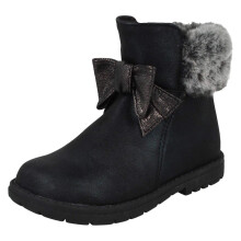 (6 UK Child, Black) Spot On Girls Fur Collar Ankle Boots