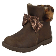 (5 UK Child, Brown) Spot On Girls Fur Collar Ankle Boots