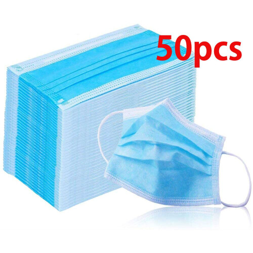 50pcs Face Masks 3 Ply Covering Elastic Ear Loop Disposable