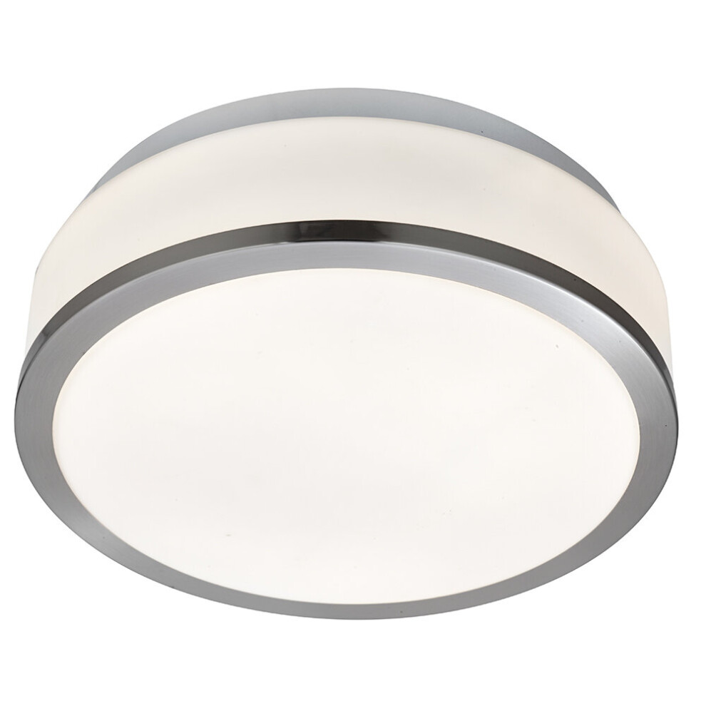 Searchlight 28cm Modern Silver White Glass Bathroom Flush Fitting Ceiling Light