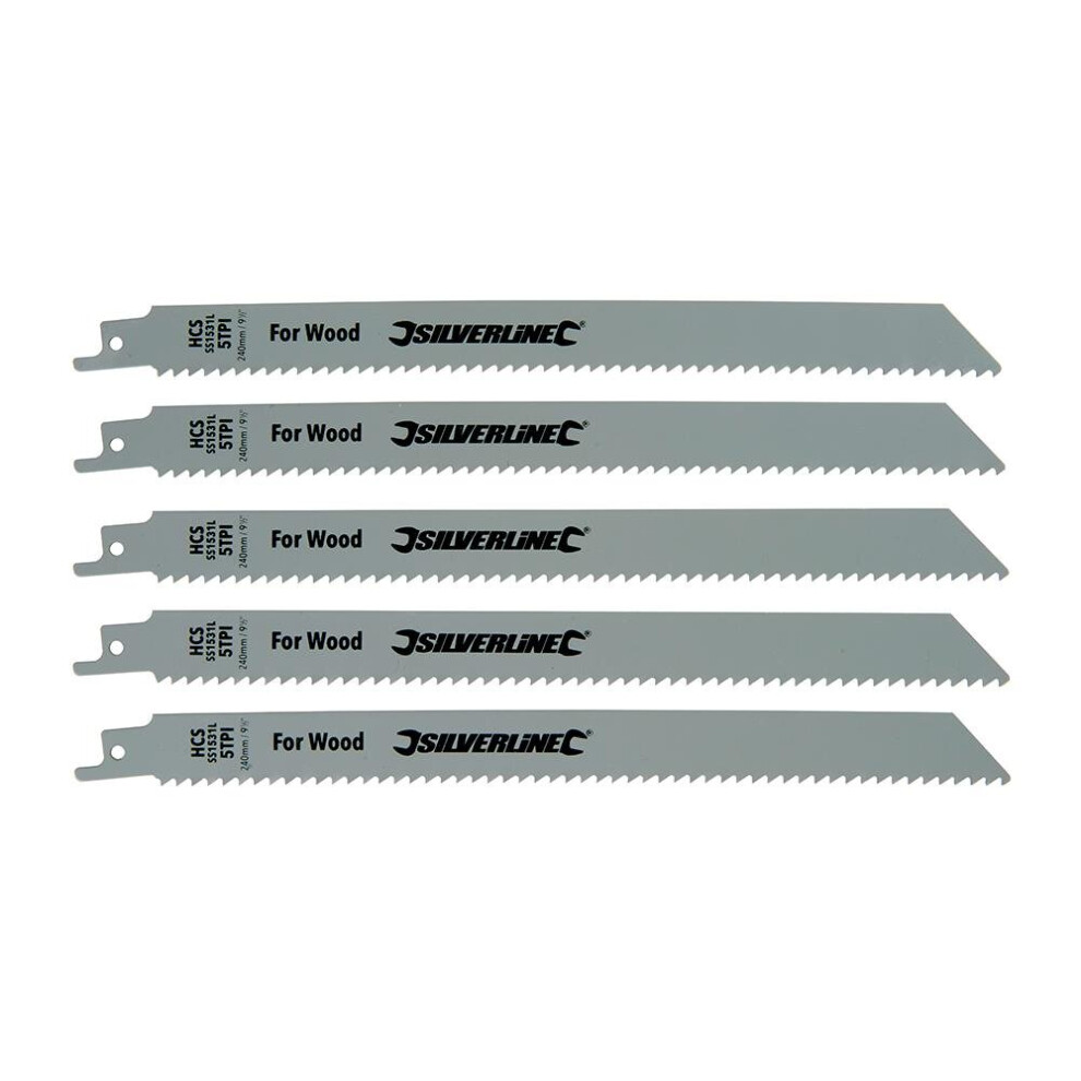 Silverline 240mm Wood Reciprocating Saw Blades Pack (5TPI) x5