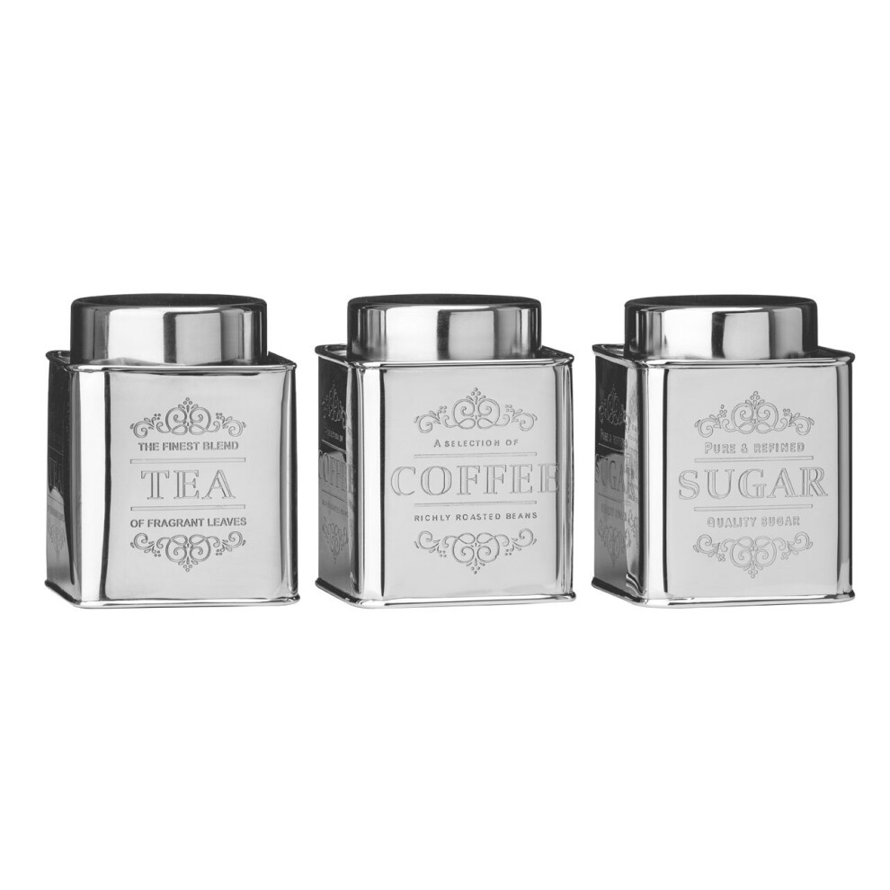 Set of 3 Chai Tea Coffee And Sugar Canisters Tin Container Kitchen Storage Jars