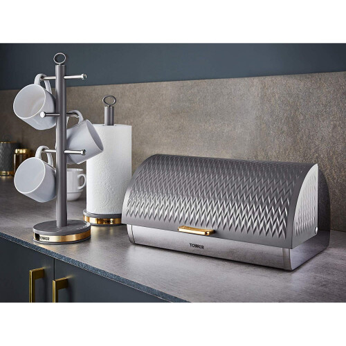 Tower Tower T826090GRY Empire Bread Bin, Toll Top Bread Bin, Grey 1