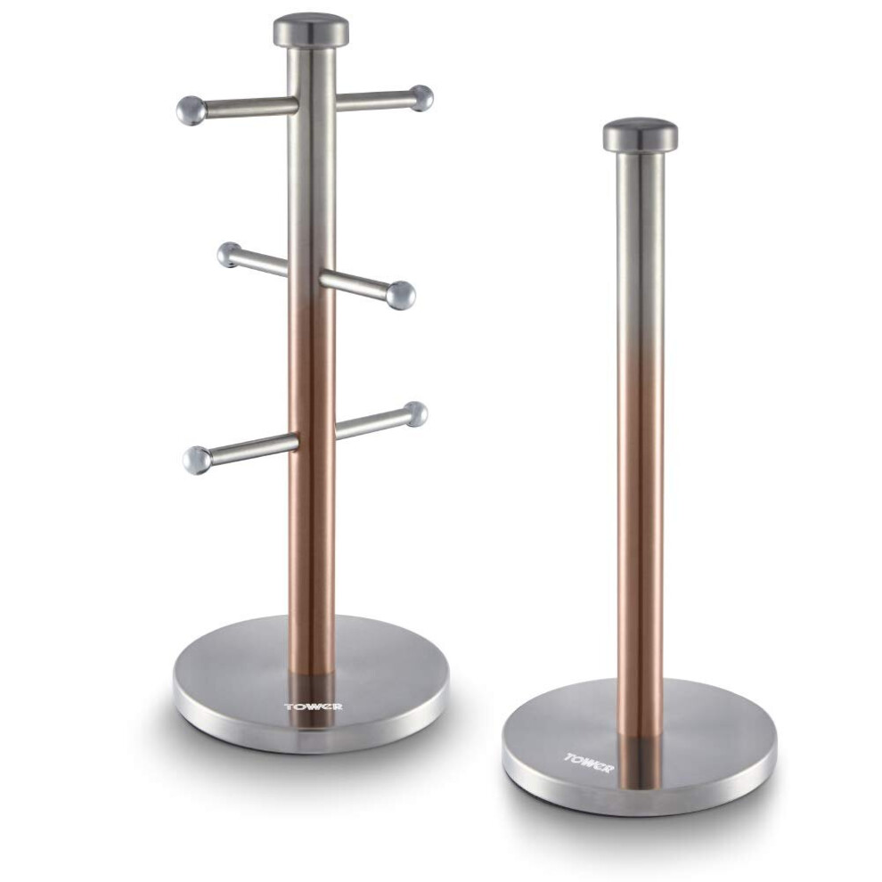 Tower T826072COP Ombre Mug Tree and Kitchen Roll Holder, Copper