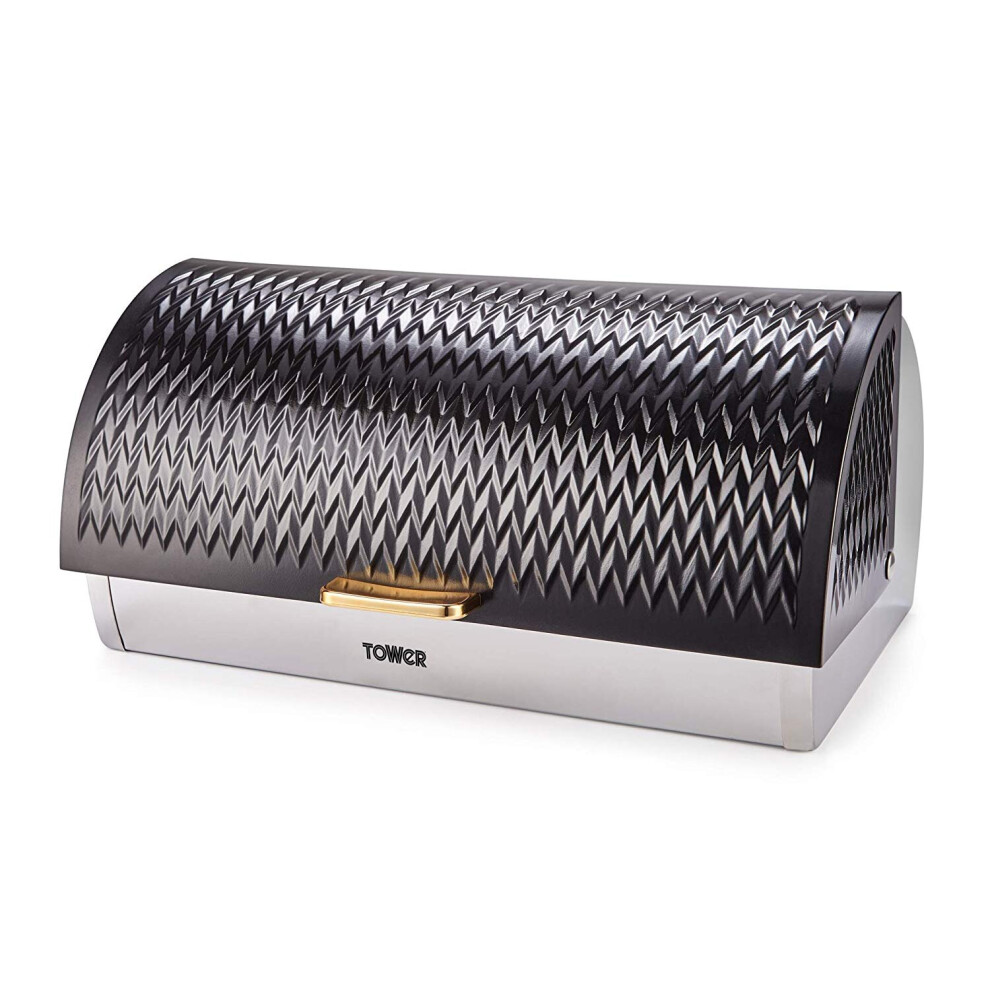 Tower T826090BLK Empire Bread Bin, Toll Top Bread Bin, Black