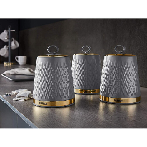 Tower Tower T826091GRY Empire Kitchen Storage, Tea Coffee Sugar Set, Grey 1