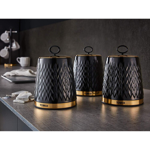 Tower Tower T826091BLK Empire Kitchen Canisters, Tea Coffee Sugar Set, Black 1