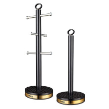 Tower T826092BLK Empire Mug Tree and Kitchen Roll Holder, Black