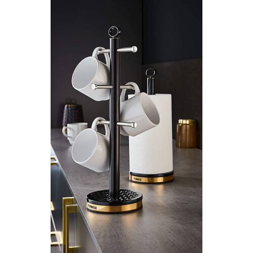Tower Tower T826092BLK Empire Mug Tree and Kitchen Roll Holder, Black 1