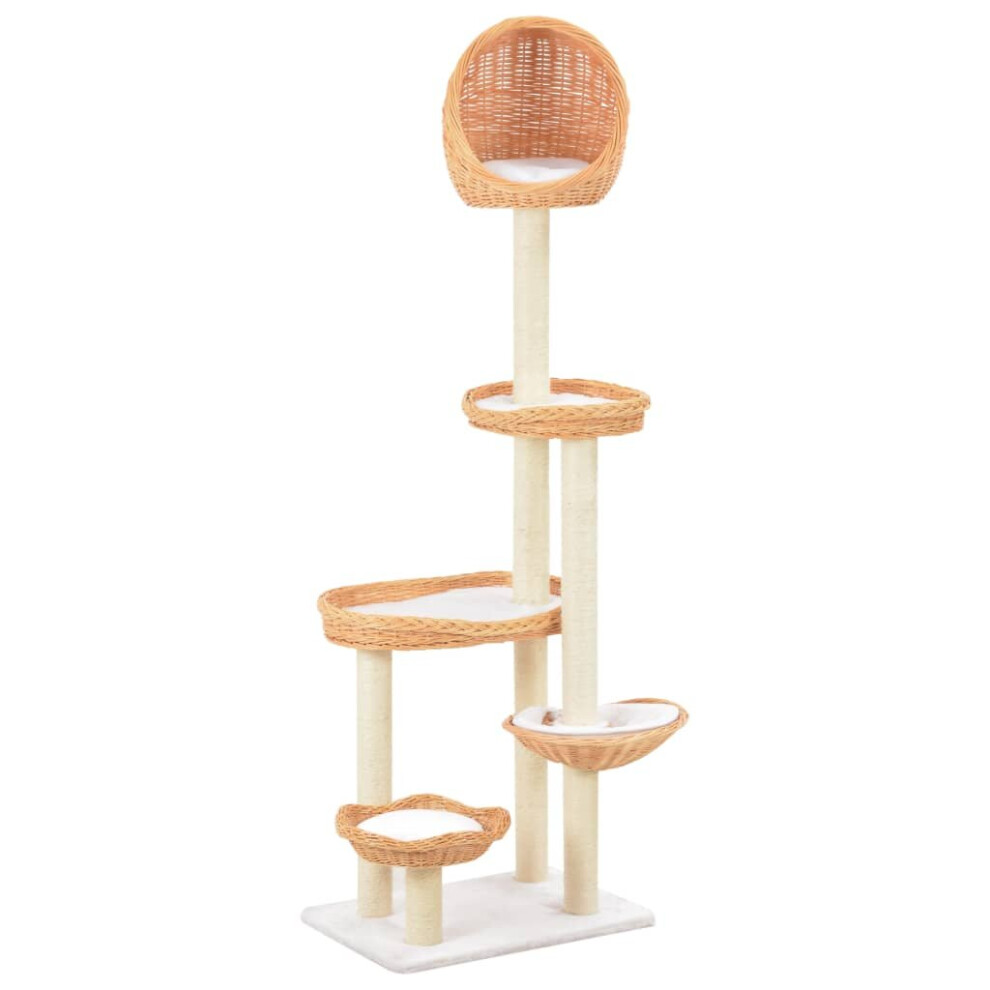 vidaXL Cat Tree with Sisal Scratching Post Natural Willow Wood Kitty Tower