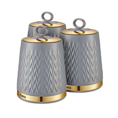 Tower Tower T826091GRY Empire Kitchen Storage, Tea Coffee Sugar Set, Grey