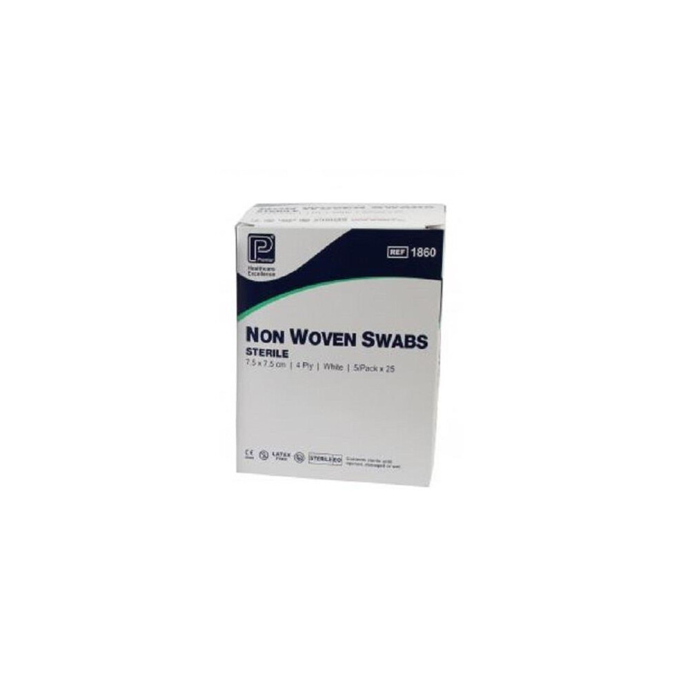 Premier 1860 Sterile Non-Woven Swabs 4 Ply 7.5 cm x 7.5 cm White Sterile 5/Pouch (Pack of 25)