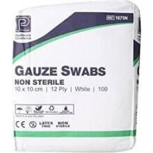 Premier Cotton Gauze Swabs, Non-Sterile, 12 ply, 10cm x 10cm, Pack of 100 (1675)