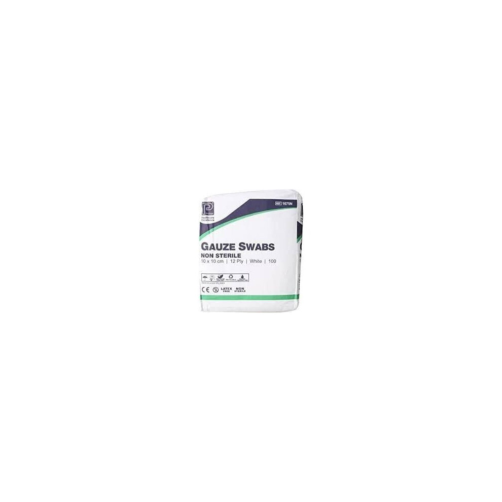 Premier Cotton Gauze Swabs, Non-Sterile, 12 Ply, 10Cm X 10Cm, Pack Of 100 (1675)