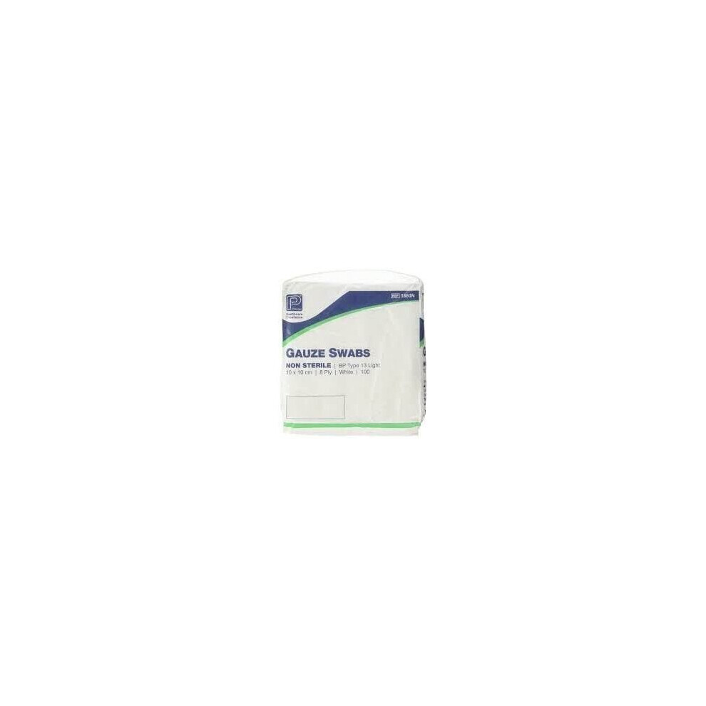 Premier Cotton Gauze Swabs, Non-Sterile, 8 ply, 10cm x 10cm, Pack of 100 (1660)