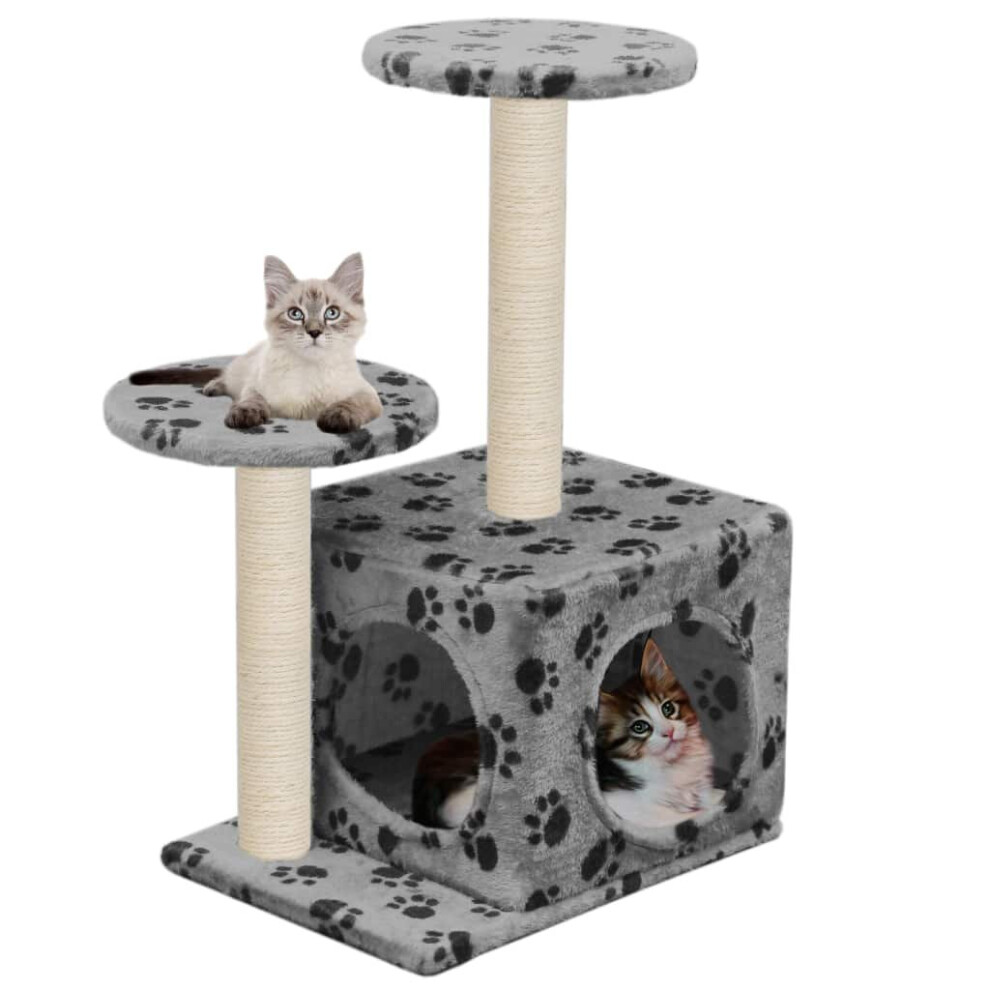 vidaXL Cat Tree with Sisal Scratching Posts 60cm Grey Paw Prints Playhouse