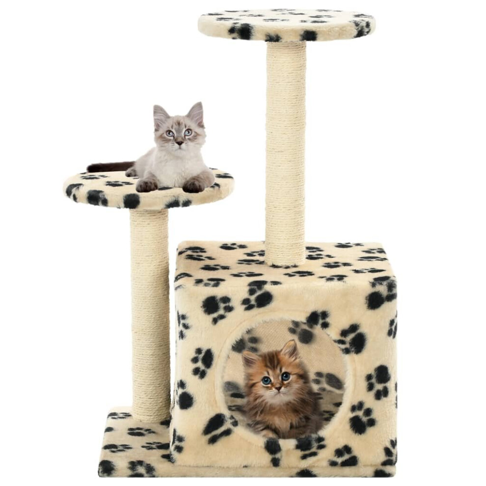 vidaXL Cat Tree With Sisal Scratching Posts 60cm Beige Paw Prints Kitten Tower