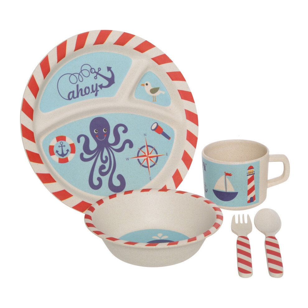 Eden 5Pc Kids Pirate Natural Bamboo Fibre Plate Bowl Cup Spoon Fork Dinner Set Maison By Premier