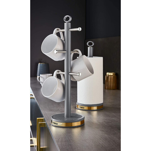 Tower Tower T826092GRY Empire Mug Tree and Kitchen Roll Holder, Grey 1