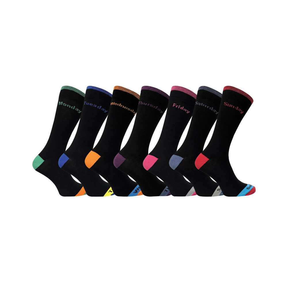 7 Pairs Black Coloured Heel & Toe Day of the Week Cotton Socks