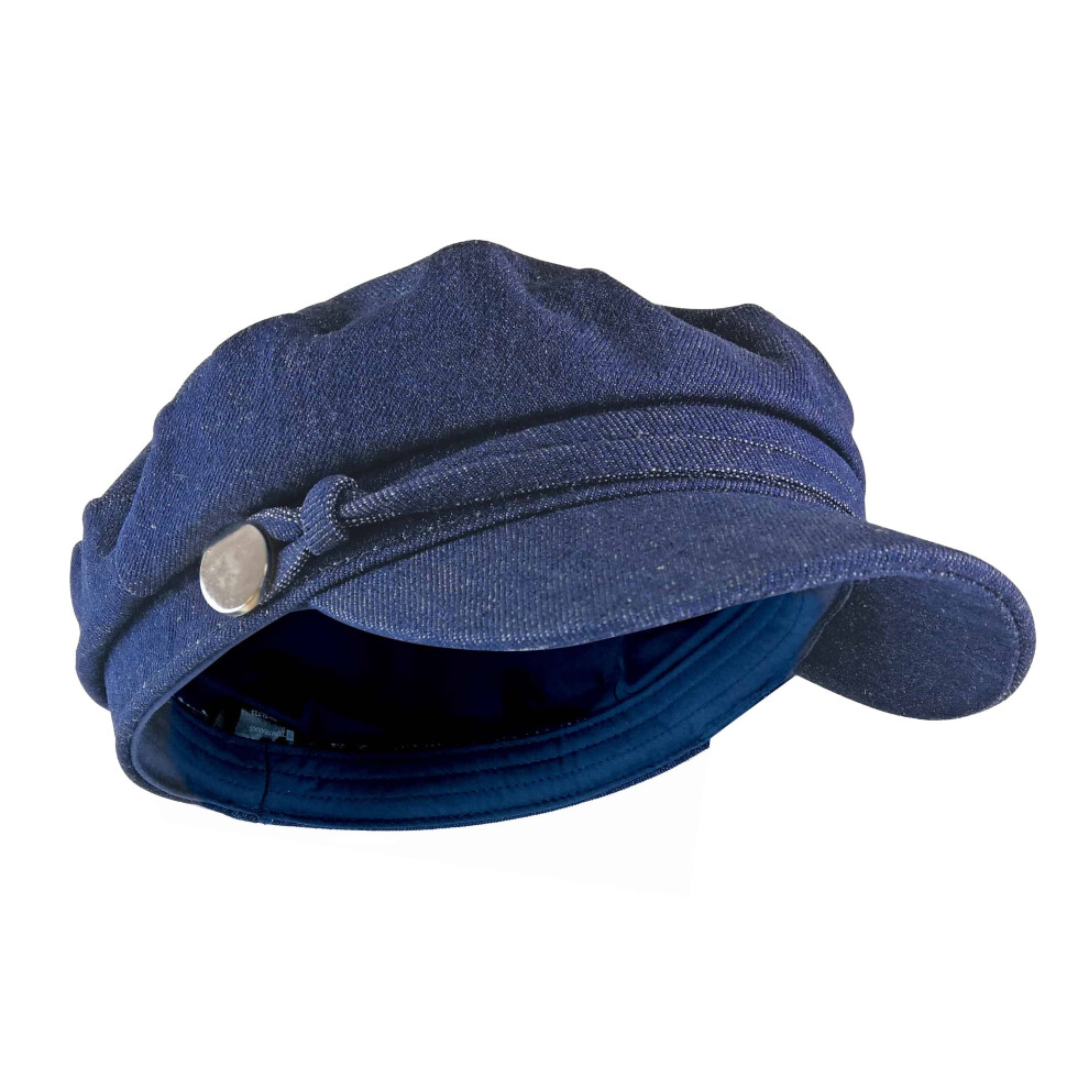 Ladies Cotton Peaked Denim or Corduroy Baker Boy Hat Fiddler Cap (One Size, Blue)