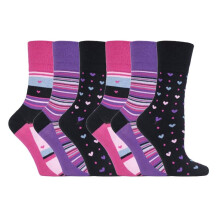 (4-8, GG134) Gentle Grip - 6 Pack Ladies Non Elastic Loose Top Patterned Cotton Rich Socks