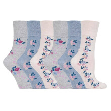 (4-8, GG139) Gentle Grip - 6 Pack Ladies Non Elastic Loose Top Patterned Cotton Rich Socks