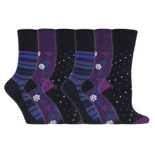 (04-Aug, GG138) Gentle Grip - 6er Pack Damen Baumwolle Socken Ohne Gummi Bunt | Gentle Grip-ödem Socken Muster