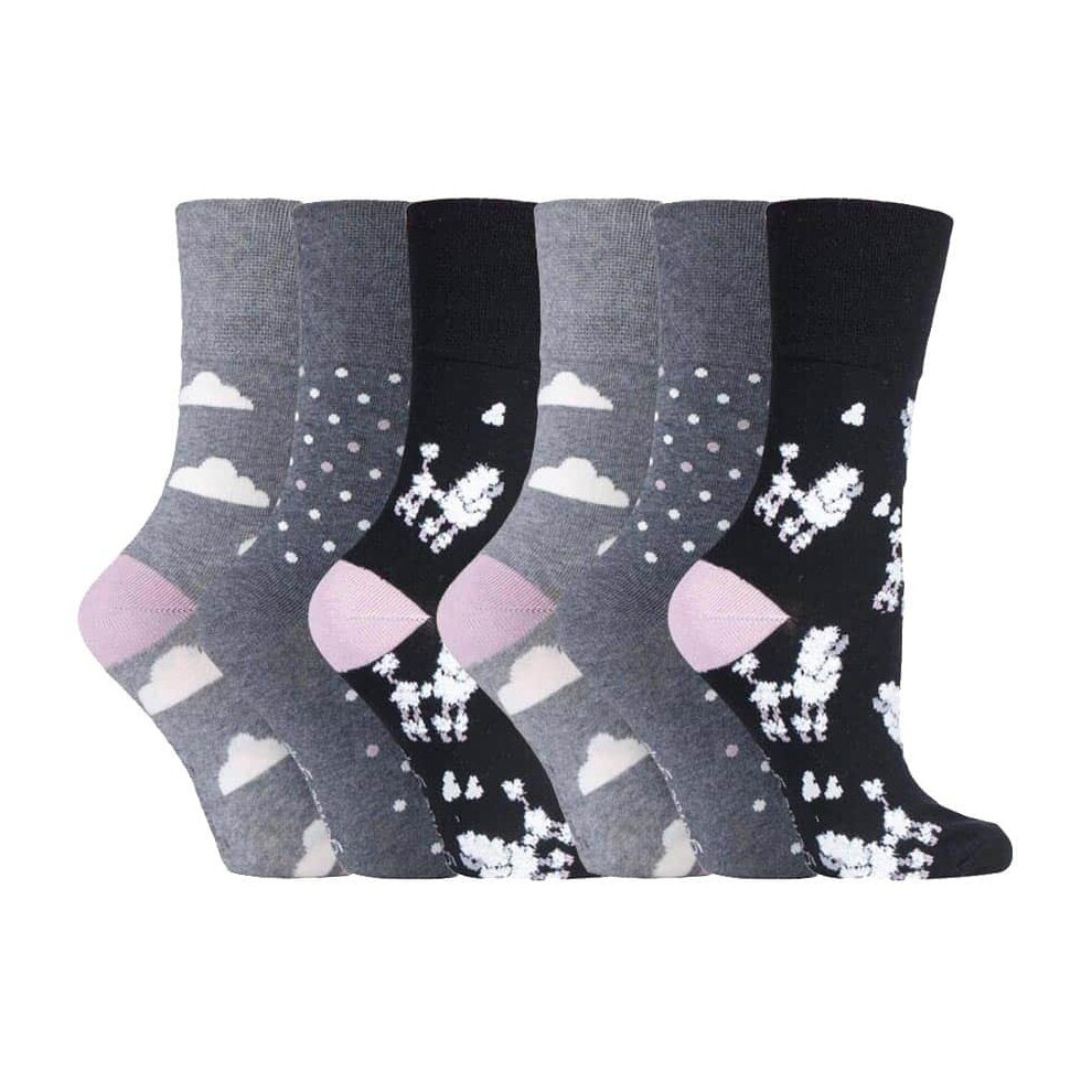 (4-8 UK, GG201) 6 Pairs Ladies Gentle Grip Non Elastic Socks 4-8 UK