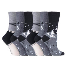 (04-Aug, GG203) Gentle Grip - 6er Pack Damen Baumwolle Socken Ohne Gummi Bunt | Gentle Grip-ödem Socken Muster