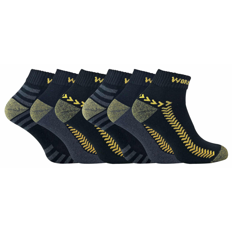 6 Pairs Mens Cotton Anti Sweat Low Cut Work Socks for Steel Toe Boots (6-11 UK, SK071)