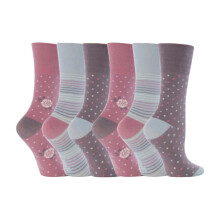 (04-Aug, GG01) Gentle Grip - 6er Pack Damen Baumwolle Socken Ohne Gummi Bunt | Gentle Grip-ödem Socken Muster