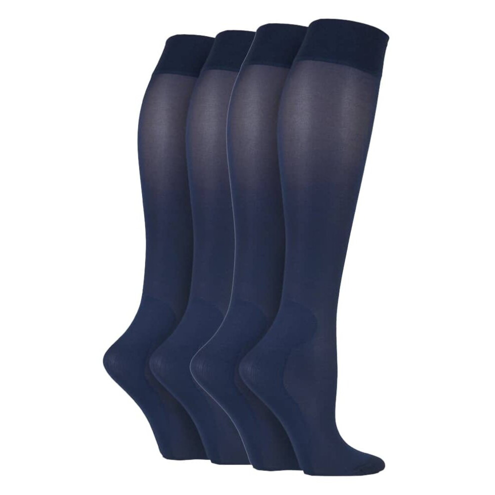 (4-7 UK, Navy) 2 Pairs Ladies 40 Denier Compression Knee High Energising Socks